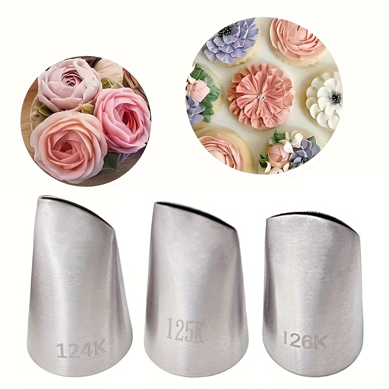E-shop Edelstahl 304 Rosenzucker Spitzen - Robuste Kuchen Dekorationsdüsen mit elegantem Blumendesign, 124K, 125K, 126K, Kuchen Dekorationszubehör,