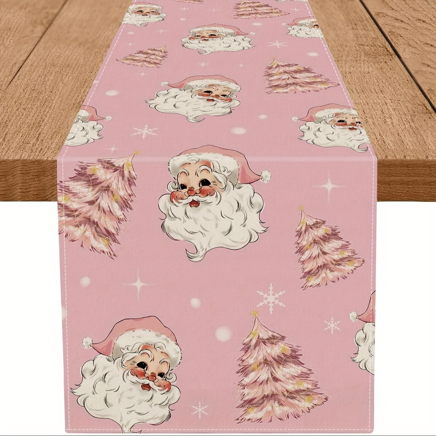 

Pink Christmas Table Runner With Santa, Snowflakes & - , Holiday Dining & Home Decor