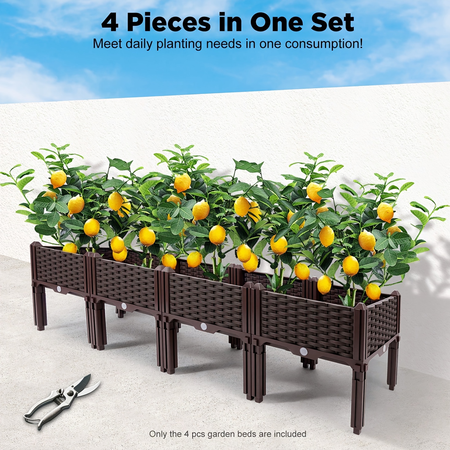 TEMU Jardin surélevé auto-arrosant avec pieds - Bac de plantation en plastique pour extérieur/intérieur, idéal pour tomates, herbes, carottes, style