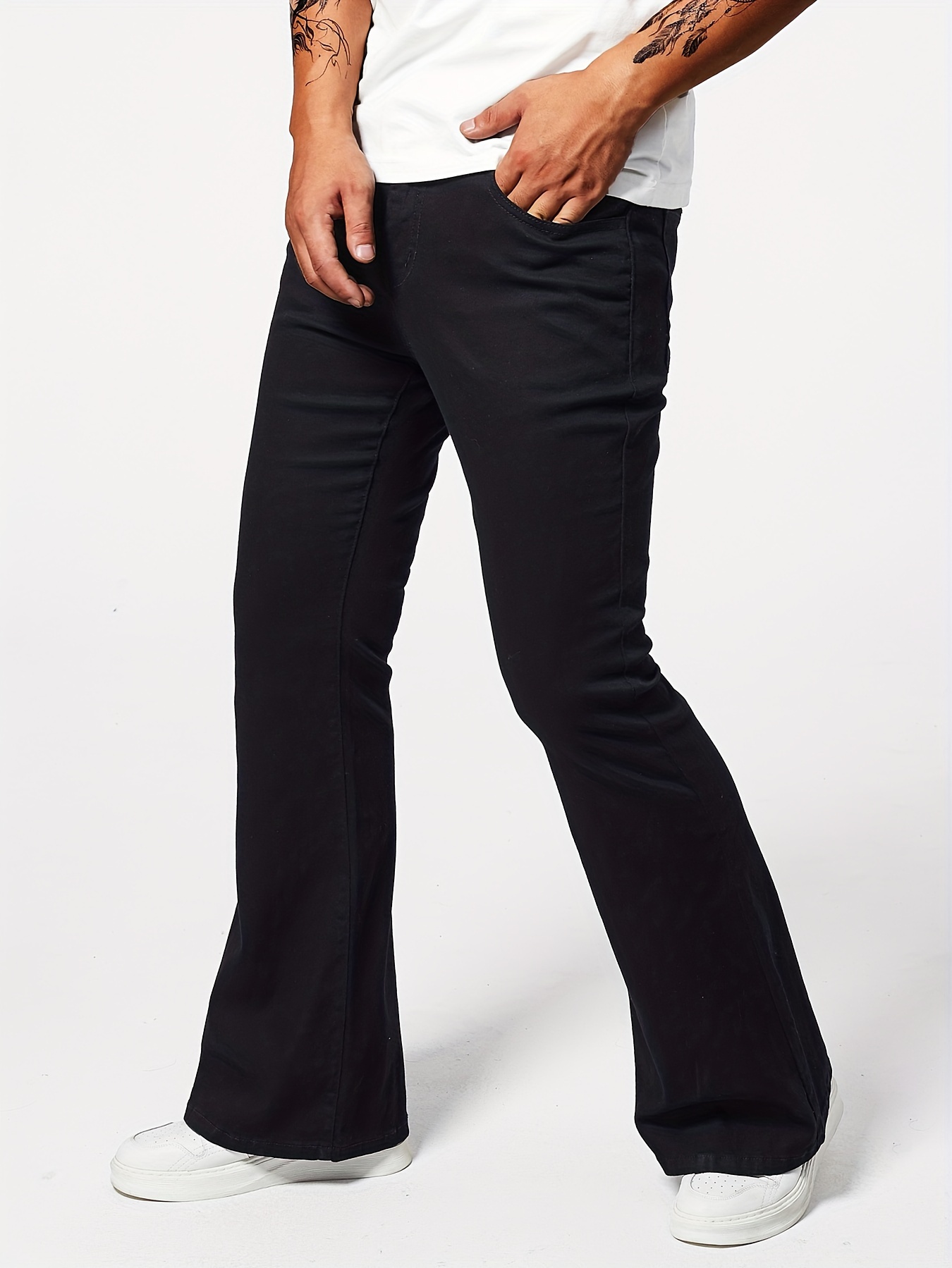 Black Flared Mens Skinny Bell Bottom Jeans Men's Casual Skinny Fit