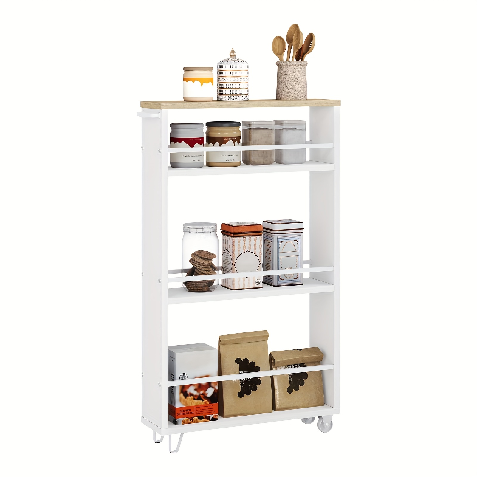 Image of Cart Featuring , A Kitchen Shelf, A Serving Trolley, A Recessed Shelf On Wheels, A Rolling Container Suitable For Kitchen Or Office Use, Equipped With Handle Brakes, Measuring 47 X 80 X 13 Cm