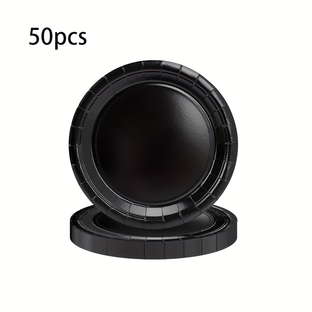 TEMU 10pcs/20pcs/50pcs Round Black Party Plates Pack 9 Inch Paper Dinner Plates 7 Inch Cake&dessert Plates Black Birthday Party Supplies Dinnerware