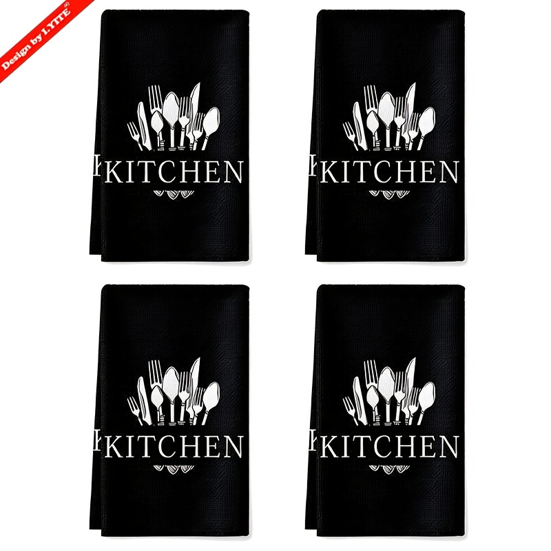 TEMU 4pcs Set Soft & Super Absorbent Microfiber Funny Kitchen Towels - Design With Design, Perfect For Drying Dishes & Hands, Ideal For Housewarming