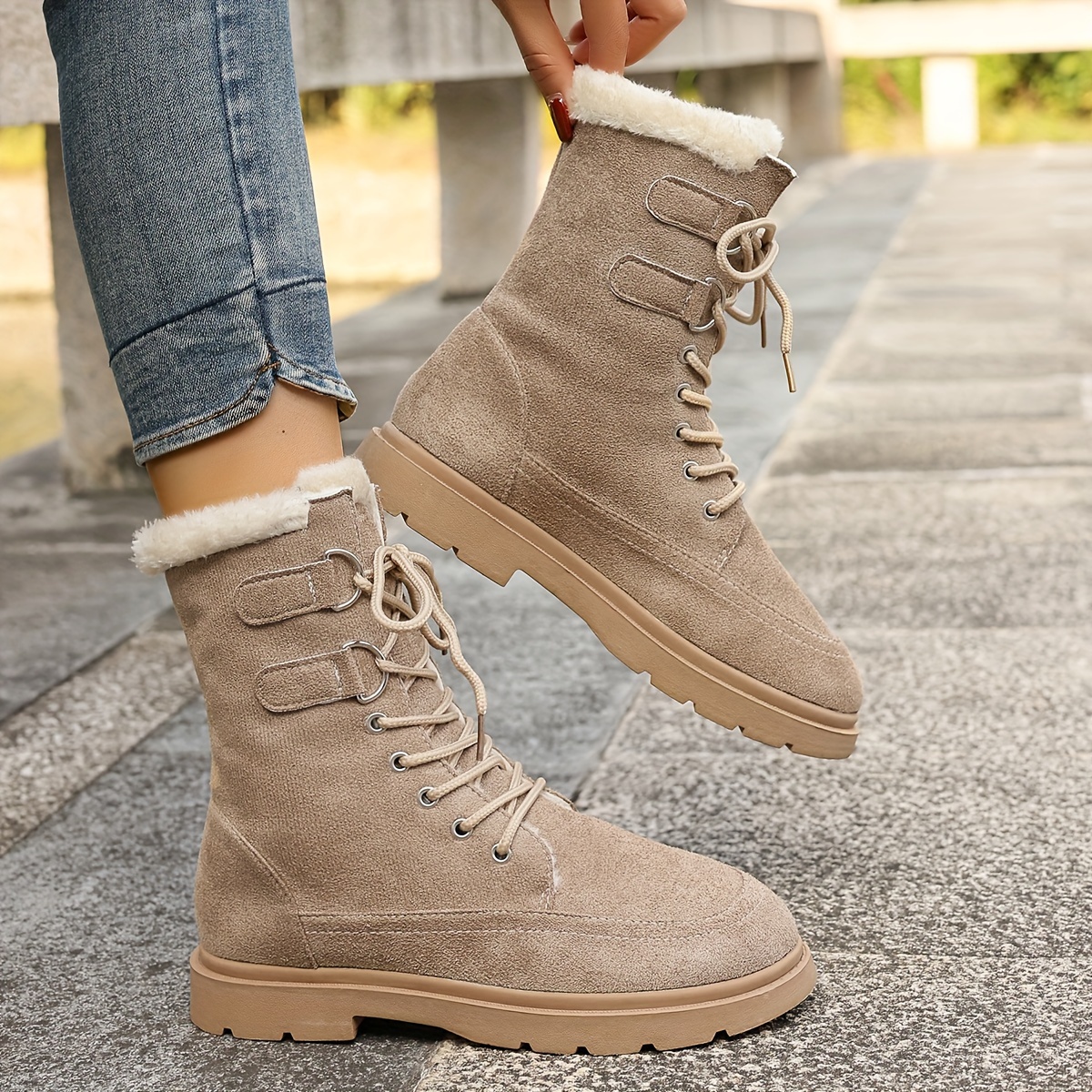 paar snowy winter damen stiefel in wadenhöhe Temu Germany