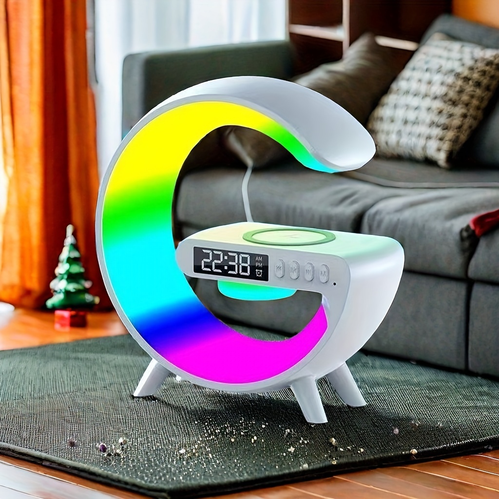 Una lámpara RGB multifuncional con varios modos de iluminación, que incluye carga inalámbrica, una función de altavoz inalámbrico, un reloj de pantalla y soporte para la reproducción de tarjetas TF - Imagen 6