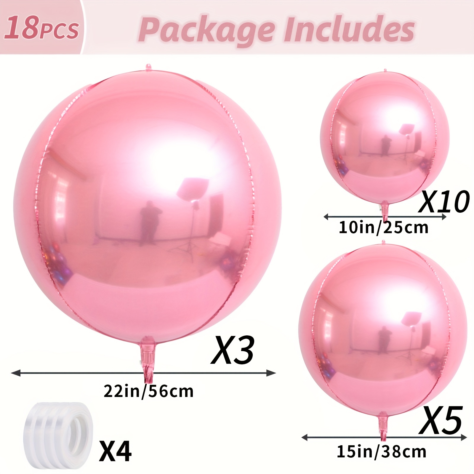 Image of 18pcs Of 4d Round Foil Balloons - Sparkling Balloons, 360 Balloons, Metal Balloons, Pearl Powder Balloons, Foil - Summer Pool Party Decoration
