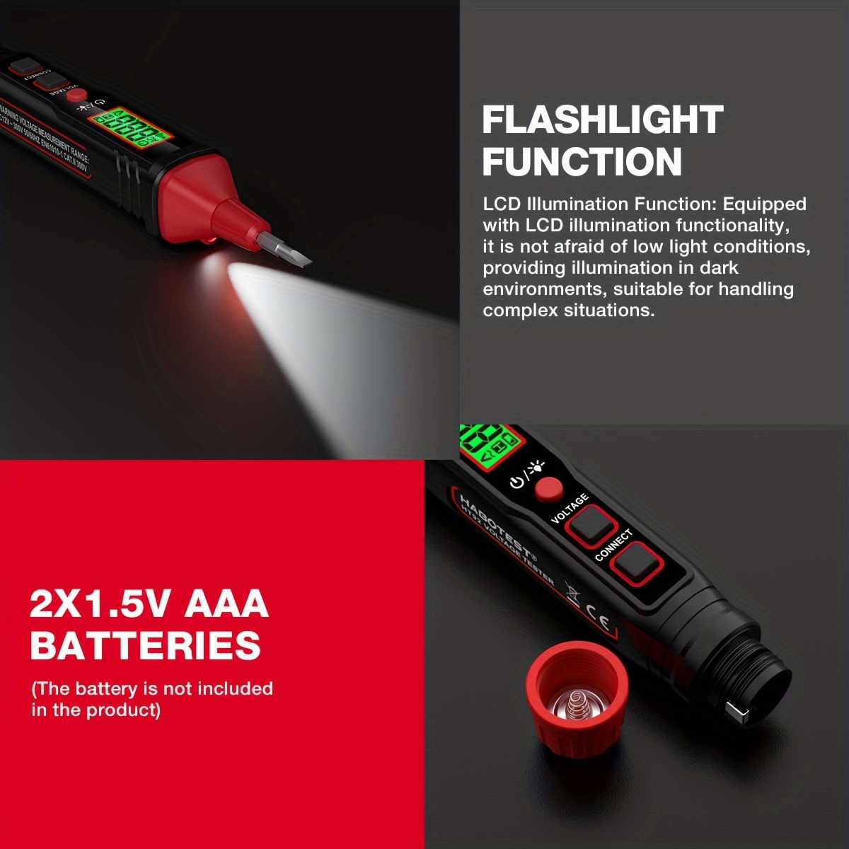 HT92 Voltage Tester, Contact Voltage Tester, Dual Range AC/DC 12V-300V, Electrical Tester With LCD Display, Buzzer Alarm, Wire Breakpoint Finder details 4