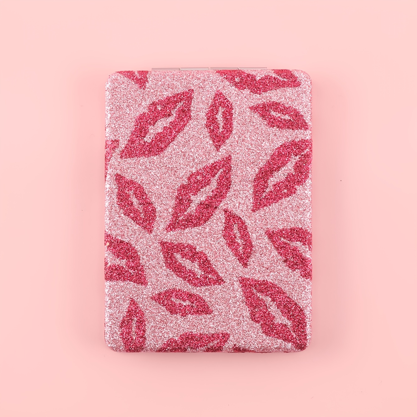 TEMU 1 Pc Pink Glittery Rectangular Foldable Mirror Pocket Mirror For Wallets Tabletop Make-up Mirror Portable Make-up Mirror For Travel, Camping And