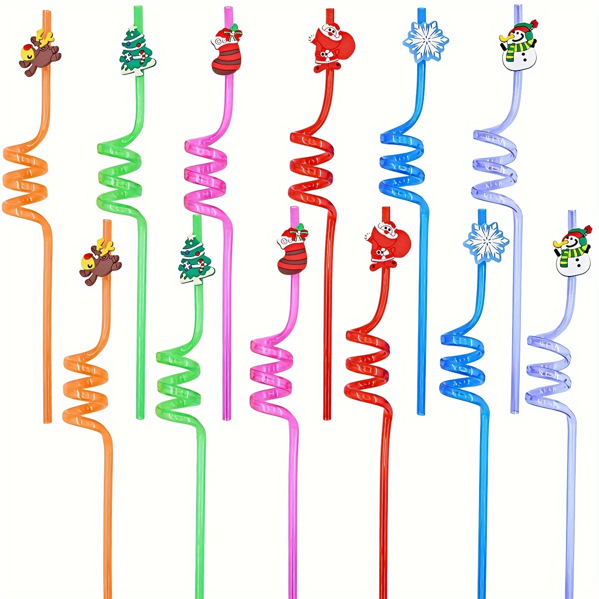 

12pcs Reusable Christmas Straws With Santa & Snowman - Holiday Parties, Gift Bag Fillers, And Party Favors, Christmas Decorations