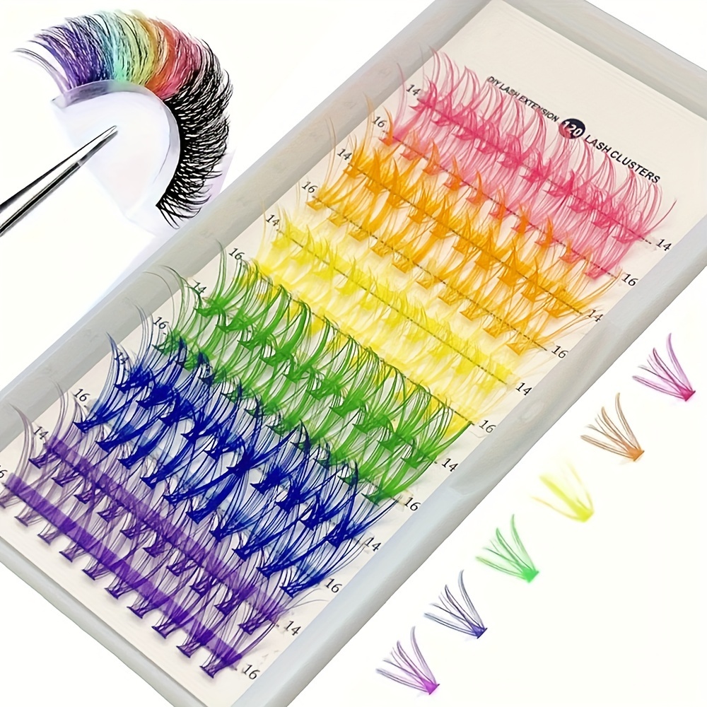

120pcs Multicolor D Individual Lash Clusters, 14-16mm, Diy Home Lash Extension Kit, Soft & Natural False Eyelash Segments, Colorful Music Festival