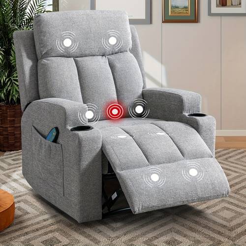 manual recliner chair with massage and heat ergonomic breathable fabric reclining chair with 2 side pockets 2 cup holders remote control for game room furniture