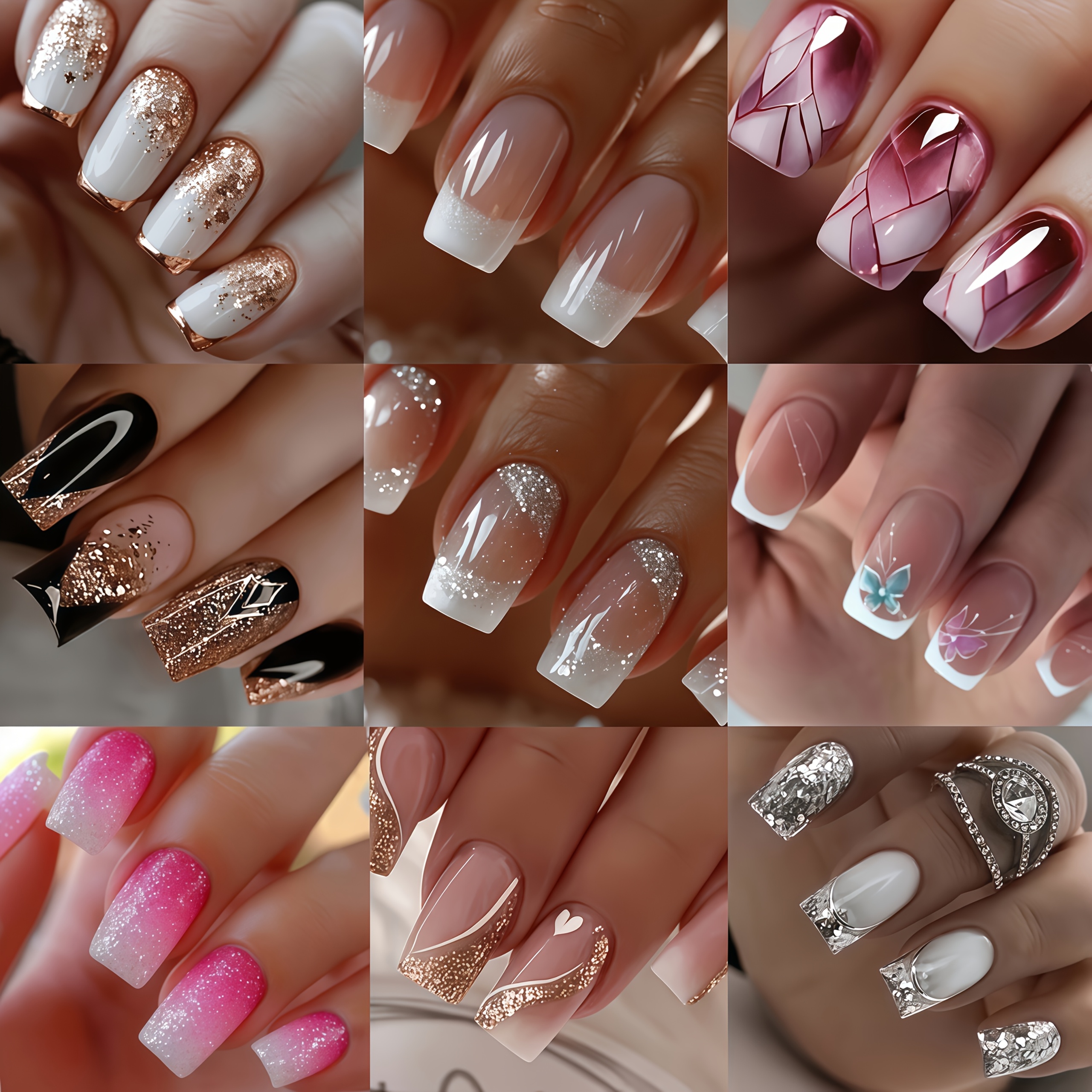 TEMU 218pcs Set (216 Wearable Armor Nail Tips + 1 Buffing Stick + 1 Jelly Glue) Medium Square White Simple Gradient Full-cover Nail Sticker Set,