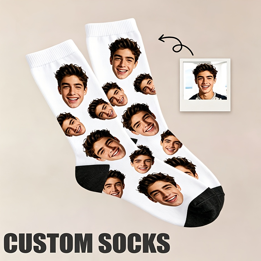 TEMU 1 Pair Custom Photo/personalized Face Socks Suitable For - Custom Face/photo/picture Socks With Your Own Picture, Mid-calf For Wedding/birthday