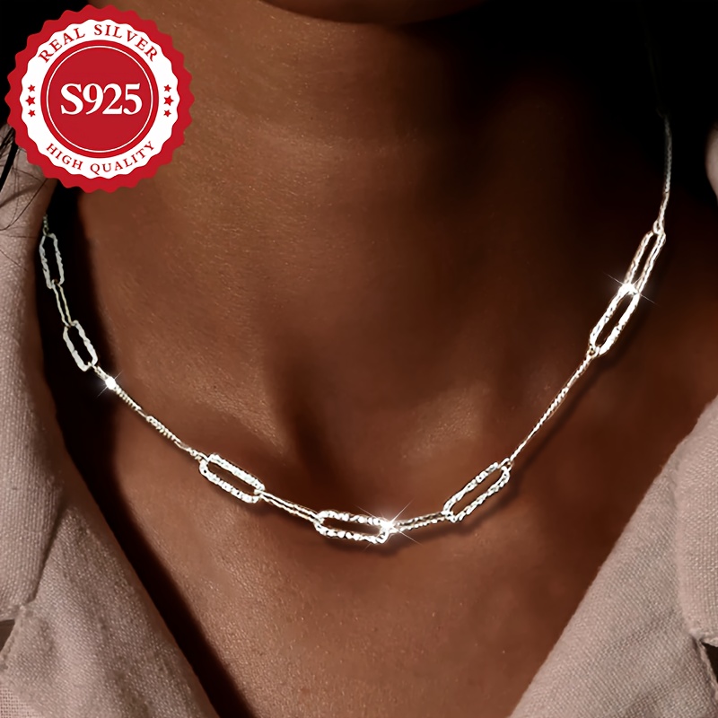 

Sterling Silver S925 Link Chain Necklace, Hop Style, Silver Plated, Lightweight 2.9g, Hypoallergenic, & , Ideal Day Gift