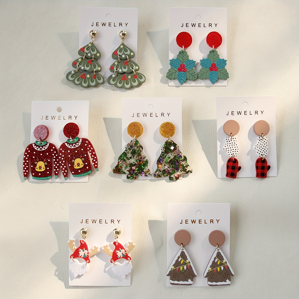 Cute Christmas Tree Snowman Doodle Acrylic Drop Earrings