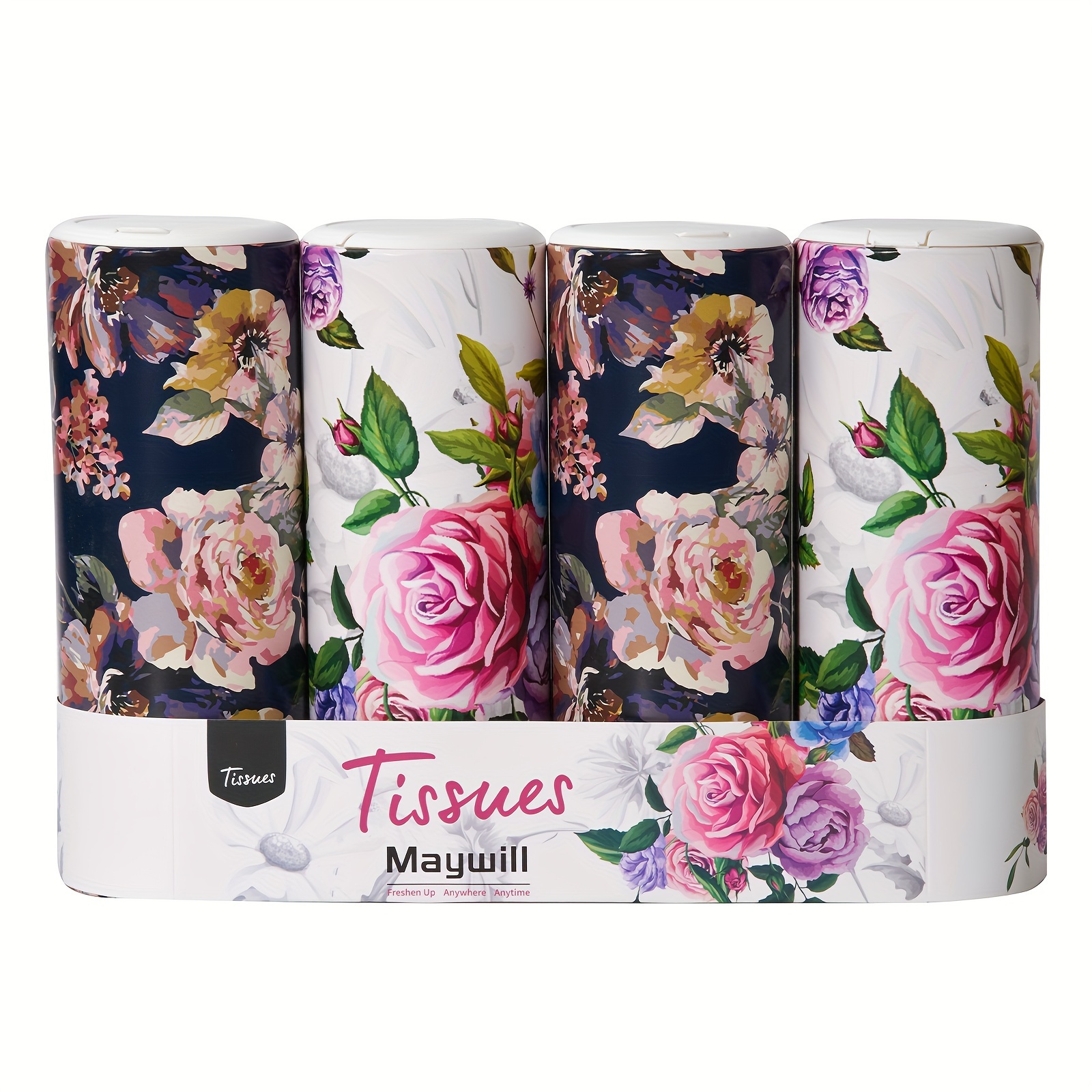 TEMU Car Tissues Cylinder Holder With Facial Tissue, Round Car Tissues Holder With , Suitable For Car Cup Holder, Travel Tissue Tubes Box Container, Container(4 Pack, 200 Sheets)