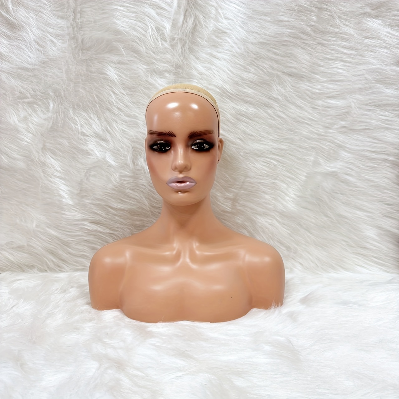 Image of 1pc Model Head Female Wig Mannequin With Shoulders Model Head Upper Body Wheat-colored Silvery Lips Head Model Wig, Fashion Glasses, Jewelry And Hat Display Tools