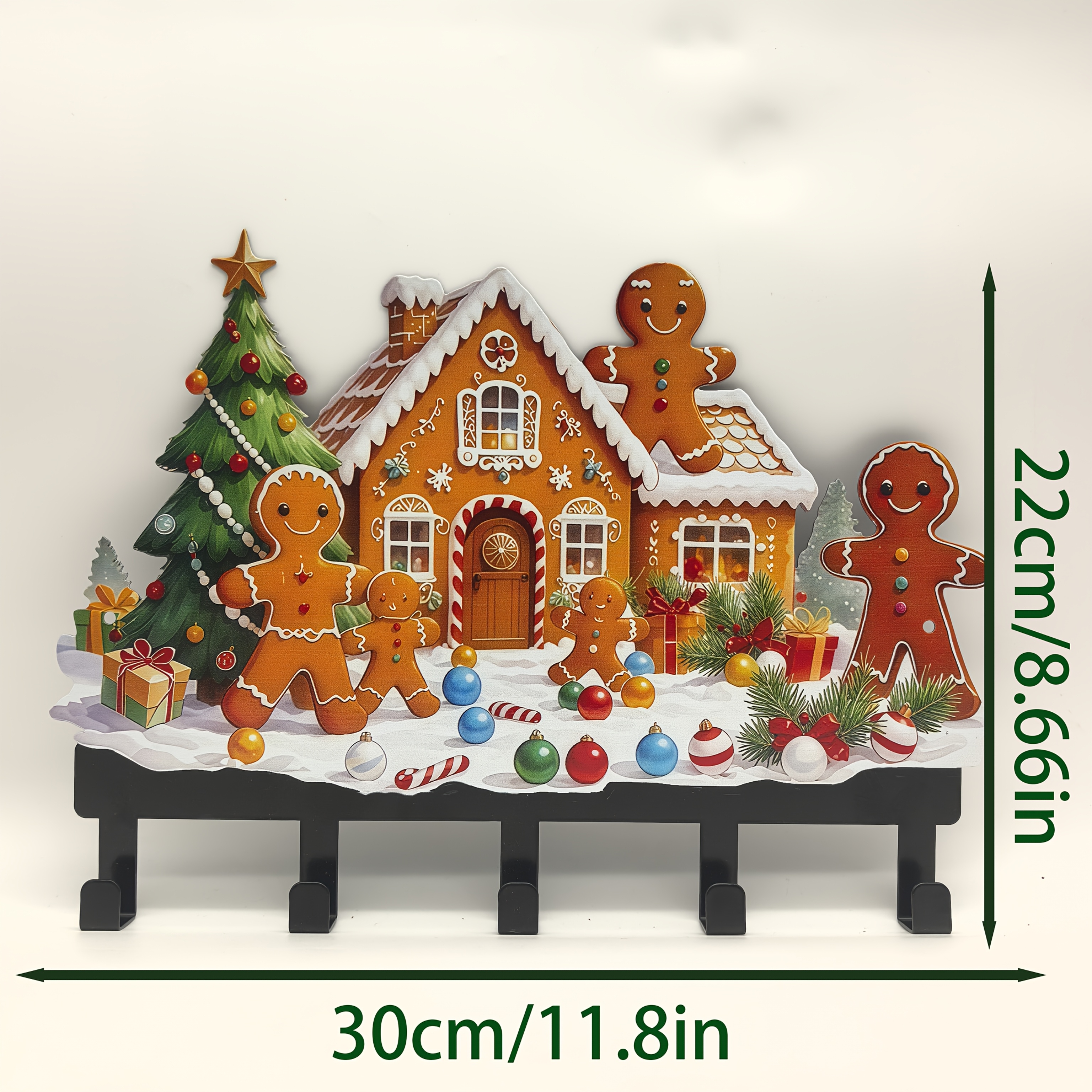 TEMU Christmas Halloween Decorative Metal Wall Hook, 1pc Shelf With 5pcs Hooks For Kitchen Utensil Rack, Cute Gingerbread Man Christmas Tree Wall
