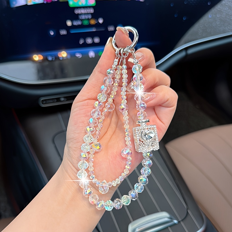 TEMU おしゃれな香水ボトルビーズ二重チェーン付きトラップ、高級スマホキーホルダー、ティブな水筒バッグペンダント、車用キーホルダー