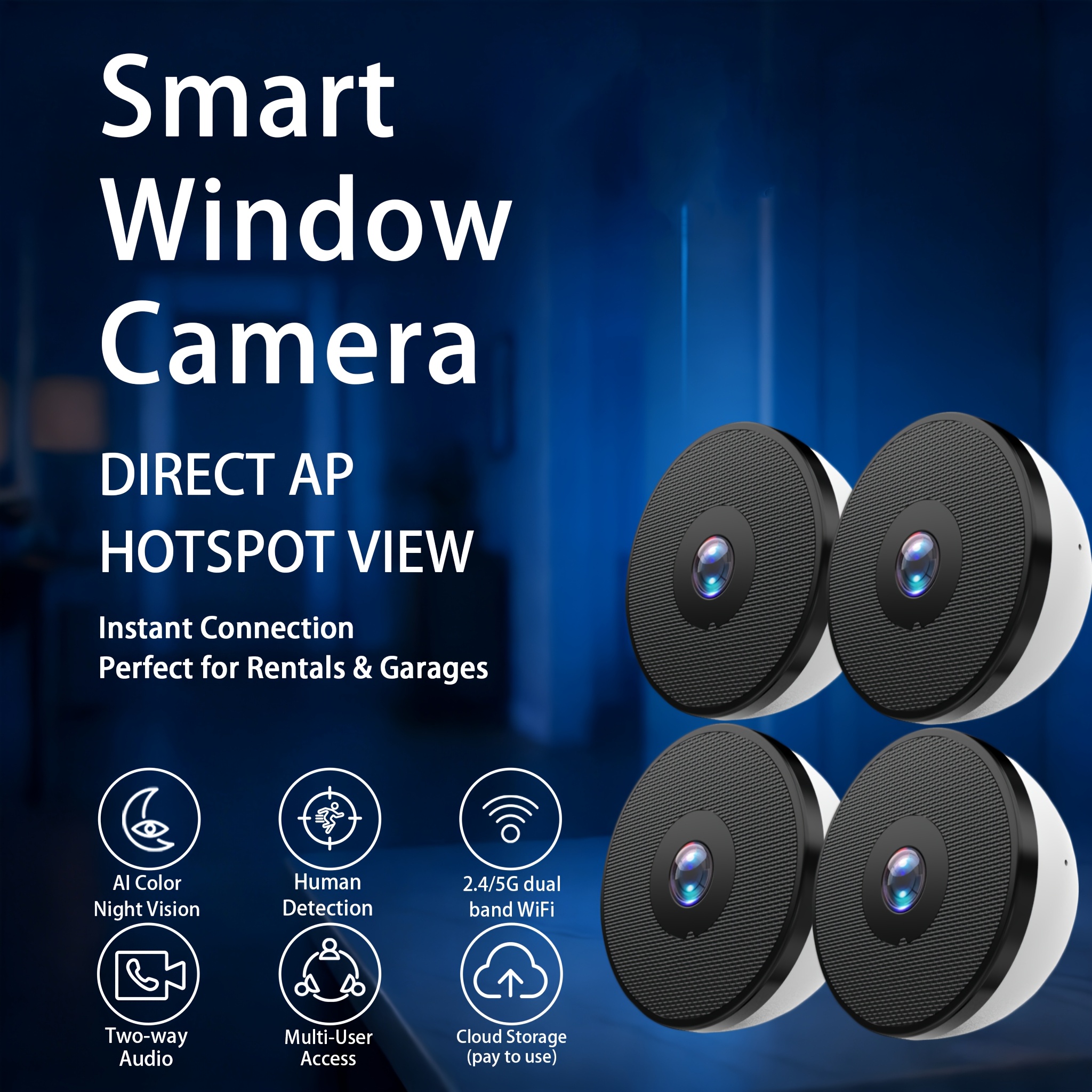 TEMU 4pcs 4mp Camera, Night Vision And Dual-band Wifi6, Usb Powered Motion Detection, 2 Secure Storage Ways, Wireless Wifi Remote Monitoring Indoor