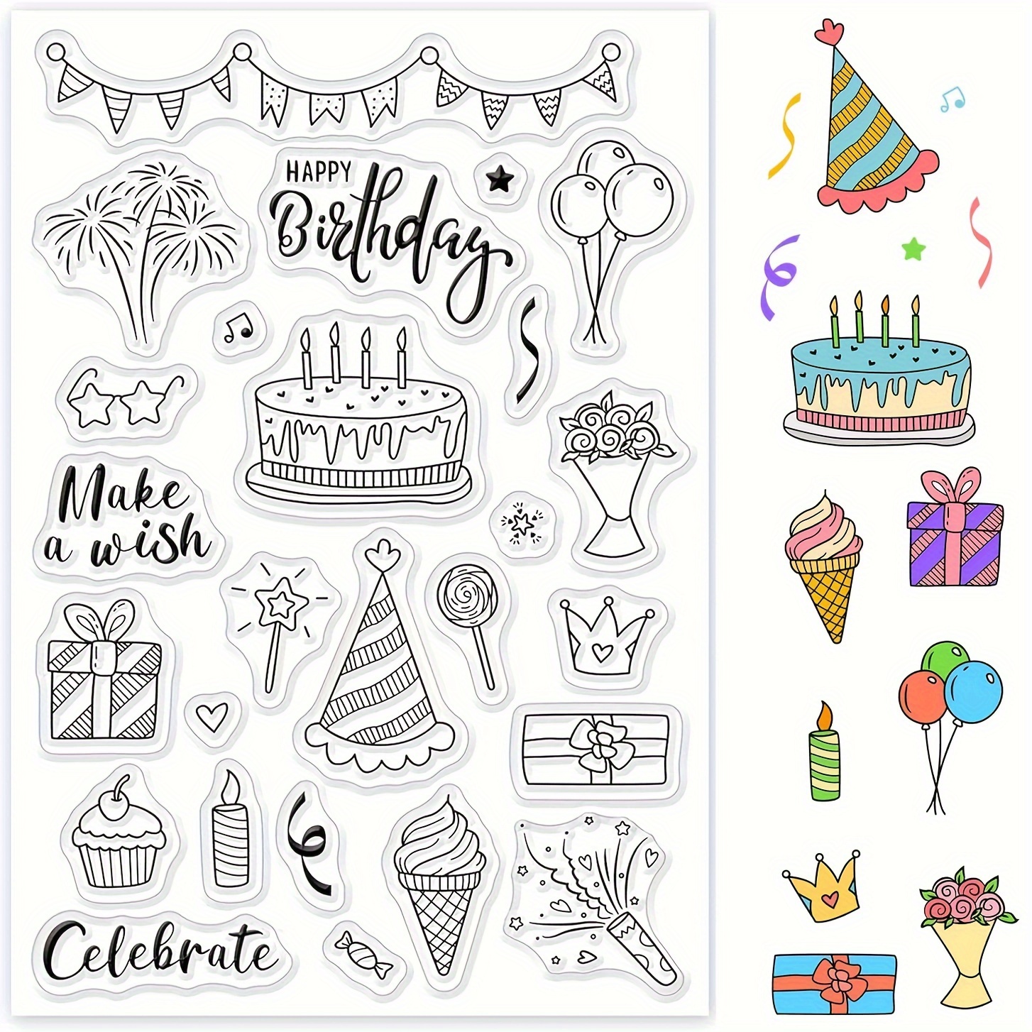 Transparent Stamps Featuring Holiday Balloons And Birthday Gift Patterns, Designed For Making Festive Cards, Decorating, And Scrapbooking Projects