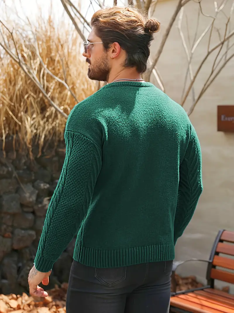 mens winter warm knit sweater soft round neck long sleeve casual pullover solid color beige navy machine washable thick sweater jacket for cold weather office casual attire Product details 65