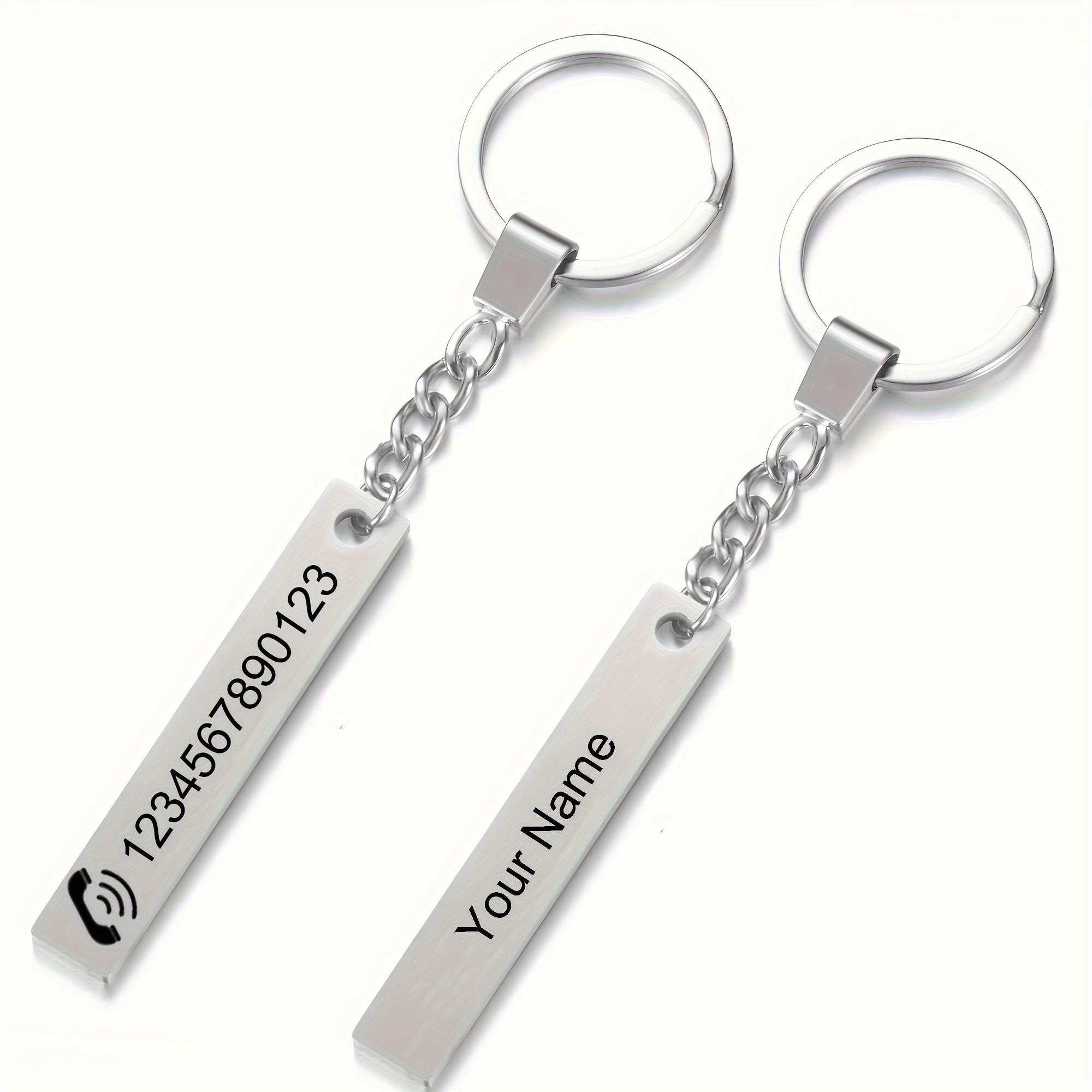 

1pc Custom Text Keychain Stainless Steel Personalized Name Tag Phone Number Key Chain Ring Anti-lost Dog Tag Bag Backpack Charm Gift