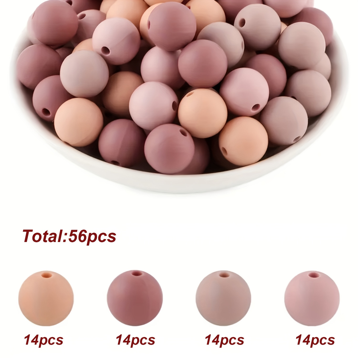 Image of 56pcs Spring Summer Holiday Colored Round Silicone Bead Jewelry Set, Including 12mm Solid-colored Beads, For Backpack Bead Decoration Gifts