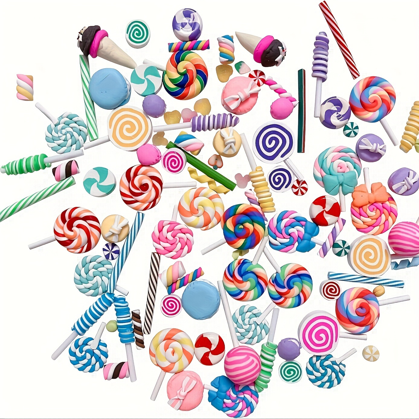 

40pcs Miniature Candy Lollipop Decor Mixed Polymer Clay Sets For Childs Pretend Kitchen Play Cooking Game Diy Party Doll House Accessory