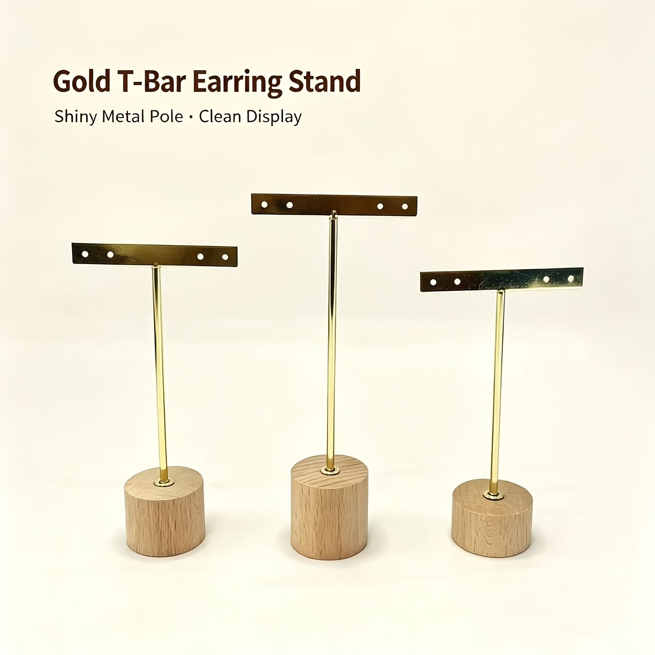 Wood Base Metal Earring Stand 3pcs Black / 3pcs Golden, Jewelry Towers