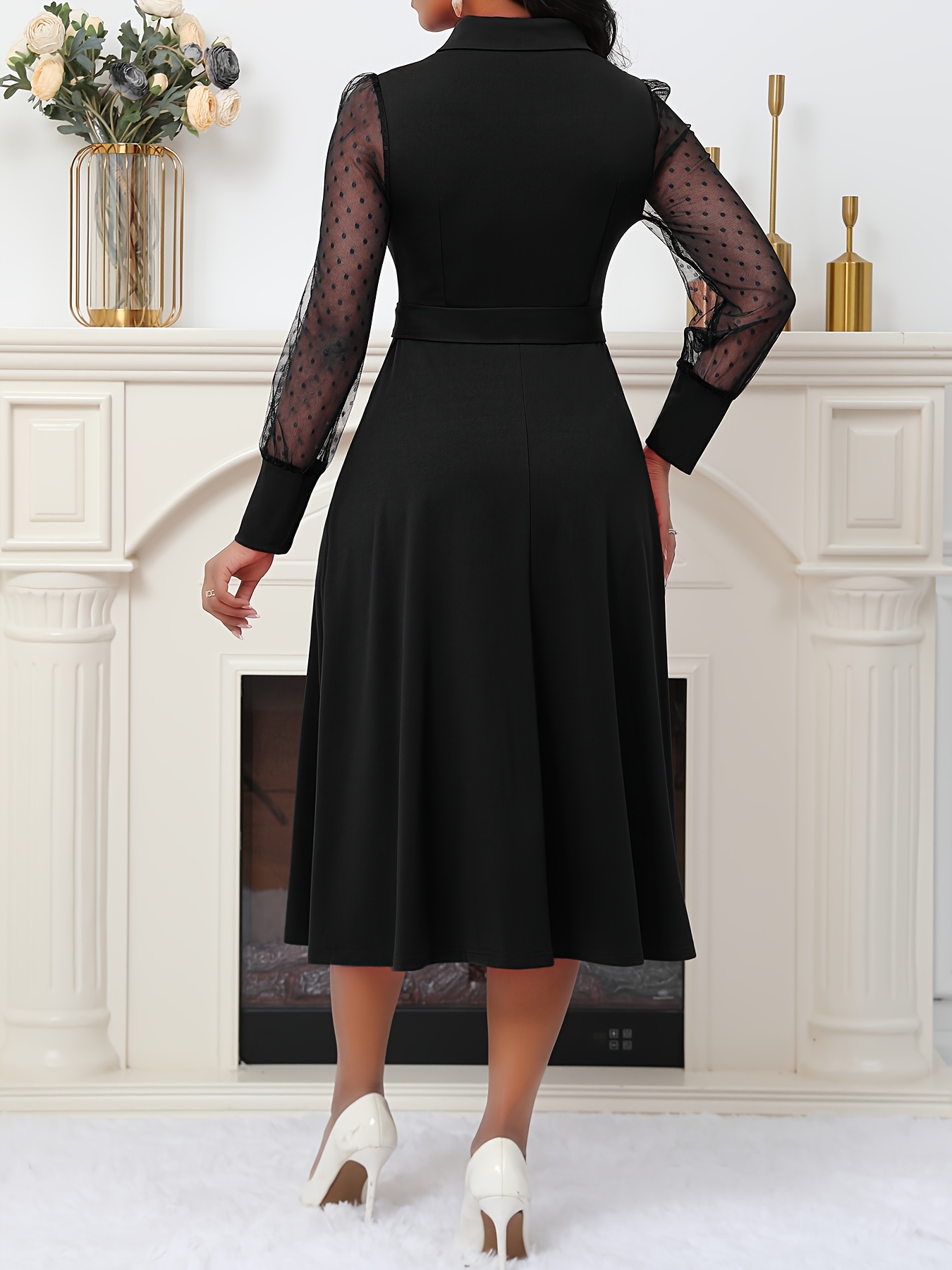 LACE SLEEVE REFINED DRESS マスタード LACE SLEEVE REFINED DRESS