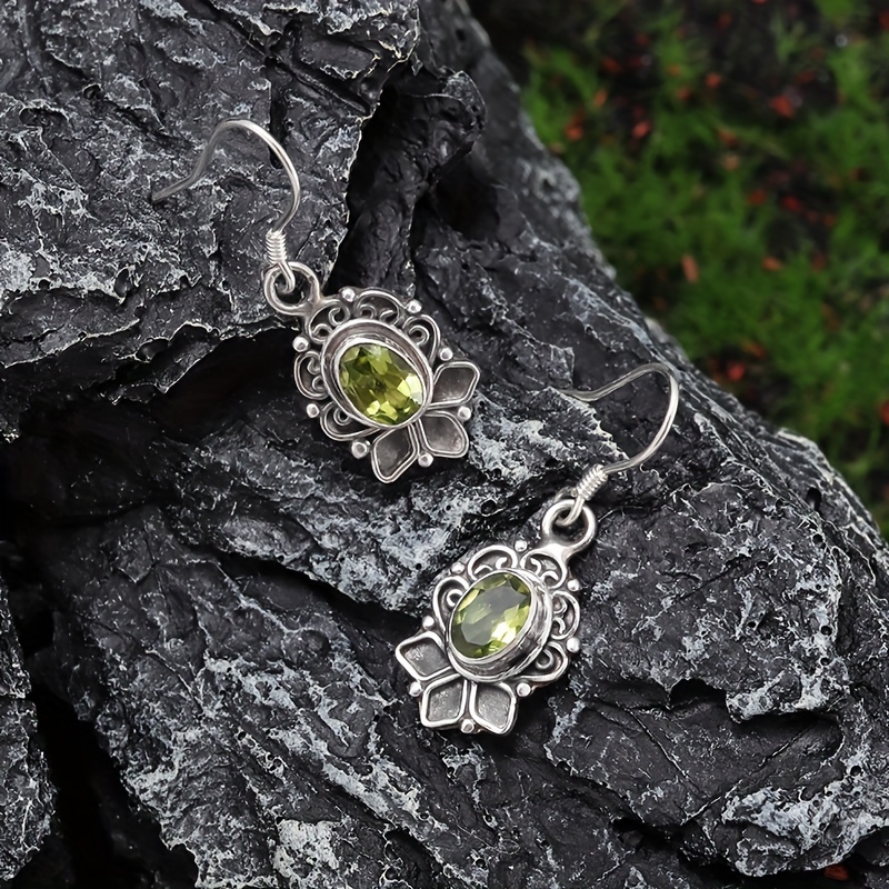 Men's Minimalist Green Stone Zinc Earrings