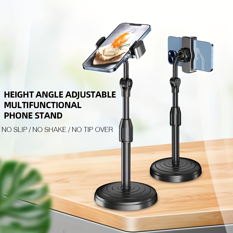 TEMU Adjustable Phone Stand Holder, Multi-angle Desk Mount With Upgraded Weighted Chassis, Waterproof Plastic Lazy Bracket, Stable And Durable Mobile Support For Hands-free Use - 1 Pack