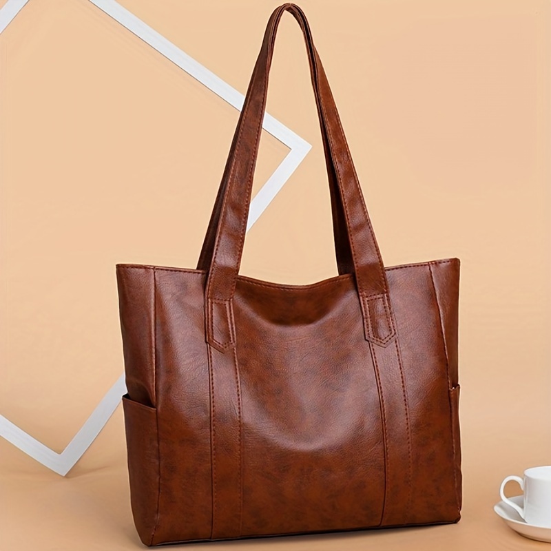

Faux Leather Tote Bag, Multi Pockets Bag, Large Handbags For Work School Travel