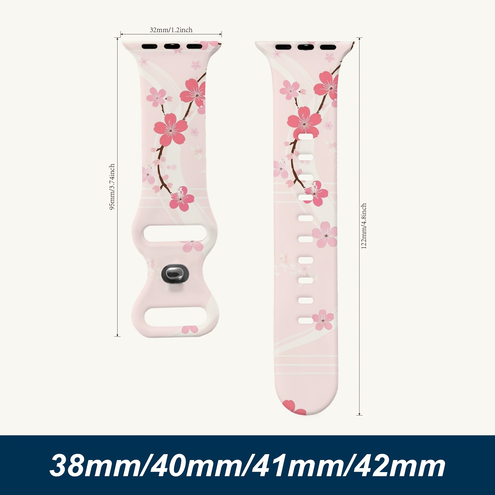 TEMU Bracelets en silicone Apple habillés et colorés pour montre iPhone SE1/2 Ultra1/2/3 Apple Watch, motif floral pour séries 5/6/7, bracelets de