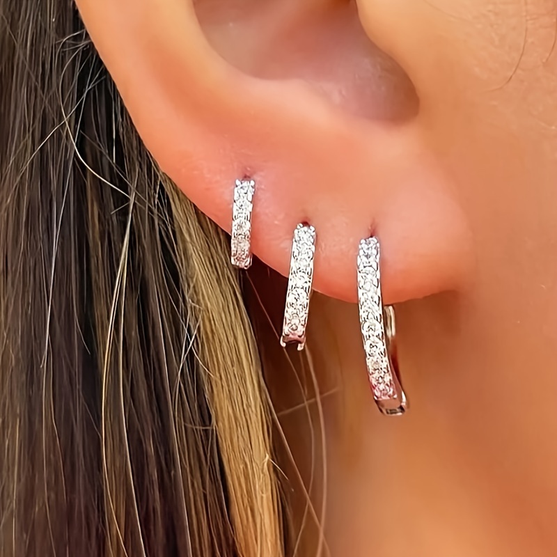 3pcs Copper-set Synthetic Synthetic Zirconia Ear Studs Suitable For Women' Wear