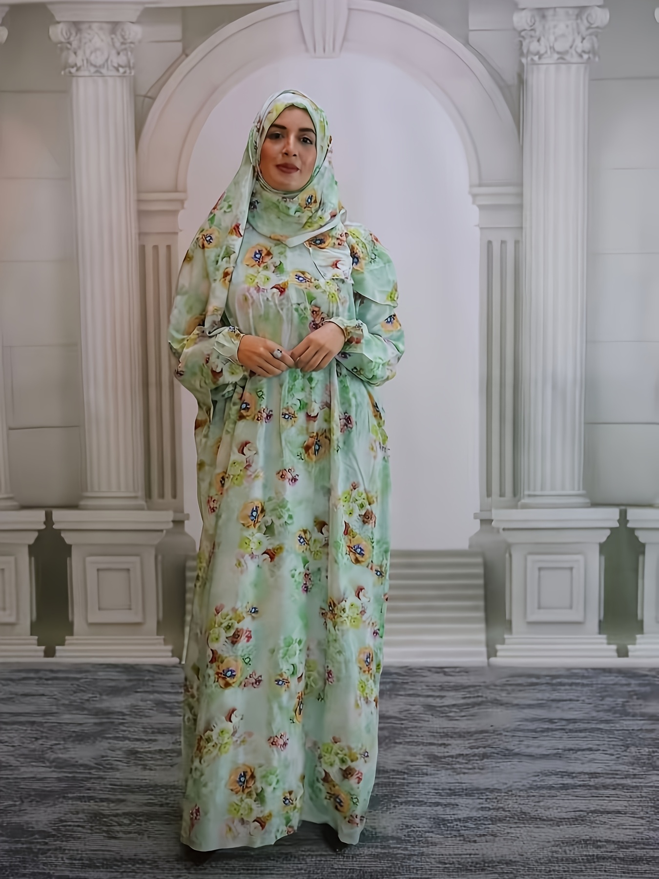 Scarf Style Abaya Arabic Middle Eastern Traditional Women'S Clothing, Elegant Arabic-Style Loose Abaya With Integrated