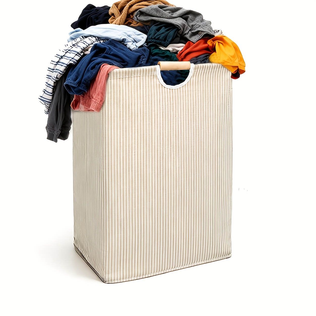 TEMU [laundry Basket, Storage Basket] Extra Large Bohemian Fabric Basket With Wooden Handle - Independent Foldable Dirty Laundry Basket, Suitable For