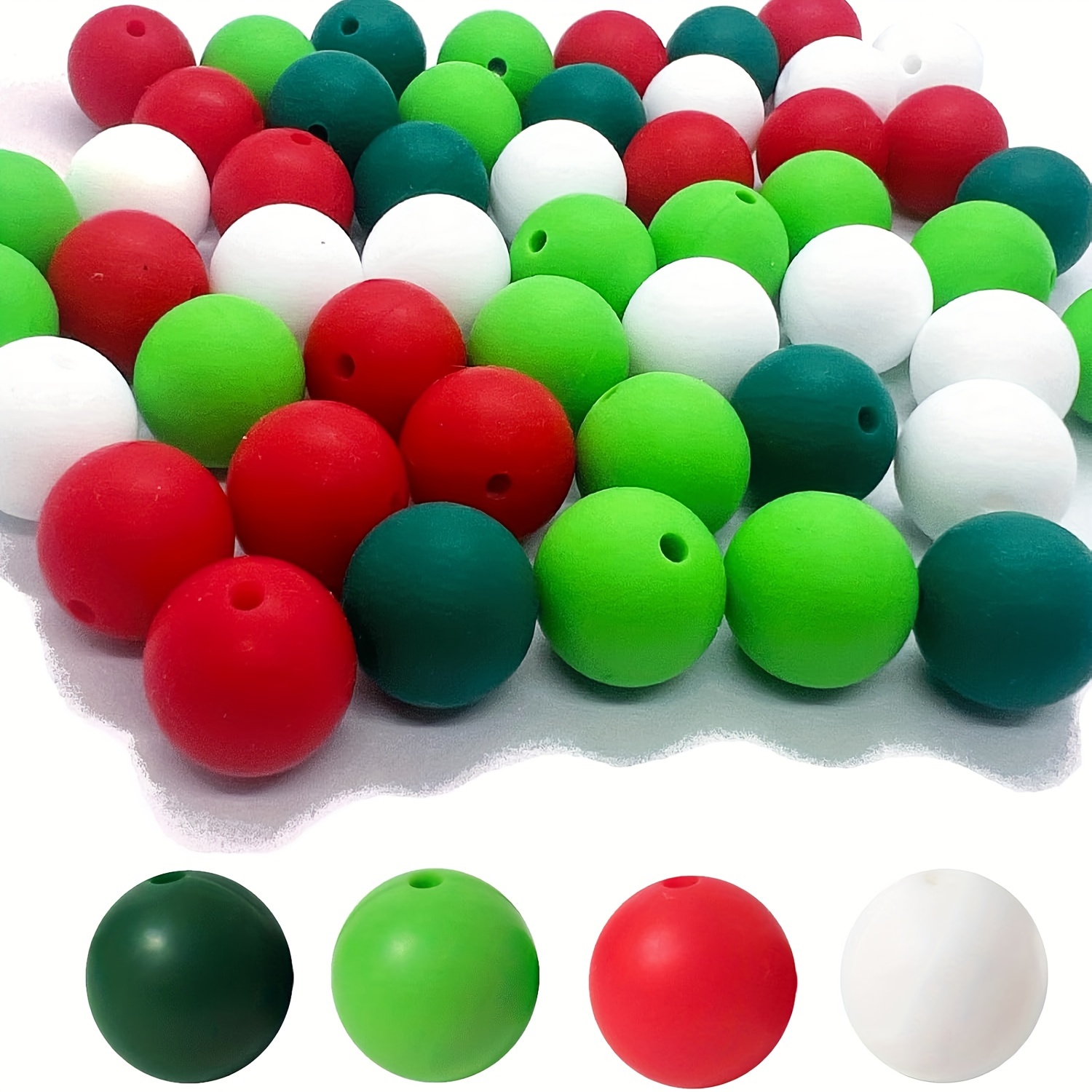 

40pcs Christmas Silicone Round Beads With Colored Silicone Spacer Beads For Necklace Bracelet Accessories Making Design Crafts