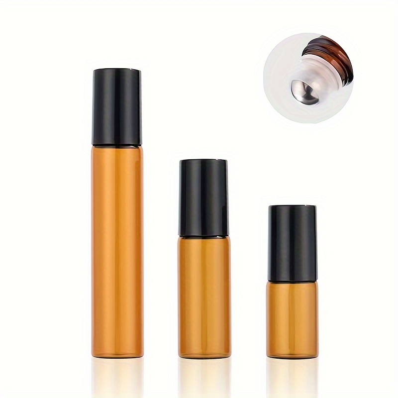 

10pcs Amber Glass Roll On Bottle With Glass Metal Ball Sample Test Essential Oil Vials Perfume Refillable Bottles 3/5/10ml