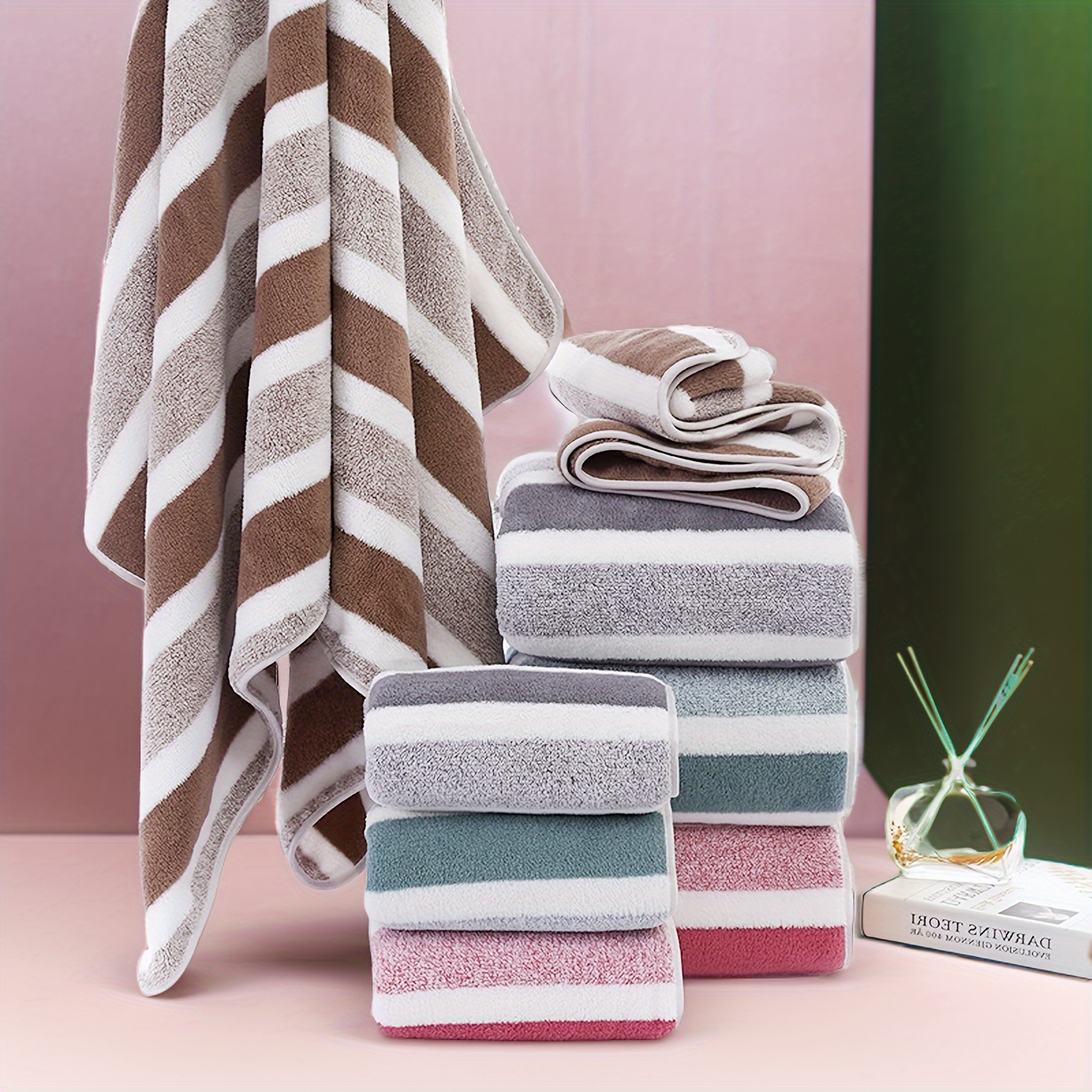 

2-piece Luxury Striped Bath Towel Set - Ultra Absorbent, Quick Dry & Soft - Gentle On Skin, Perfect For Home & Salon Decor