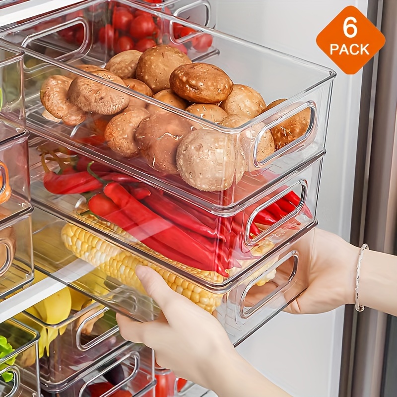 6 Stück Kühlschrank-Aufbewahrungsbox, 6 transparente Plastikmülleimer für Kühlschrank, Gefrierschrank, Küchenschränke,   und Lebensmittel – durchsichtige Aufbewahrungskisten