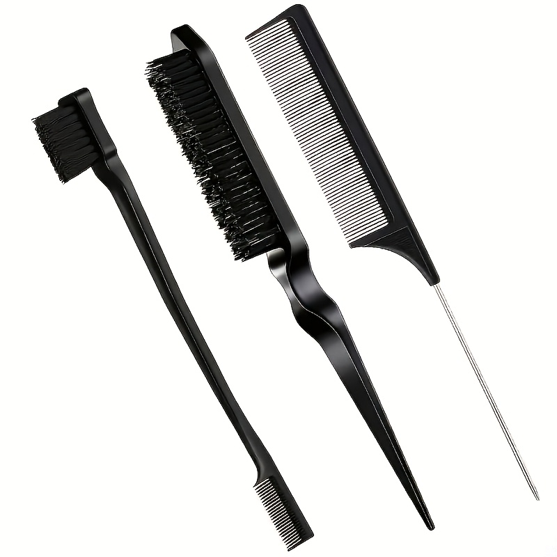 

Kit de Coiffure 3pcs: Brosse à Cheveux en Plastique ABS , Peigne Queue de Rat & Brosse de des Bords - pour Tous Types de Cheveux, Accessoires pour Cheveux