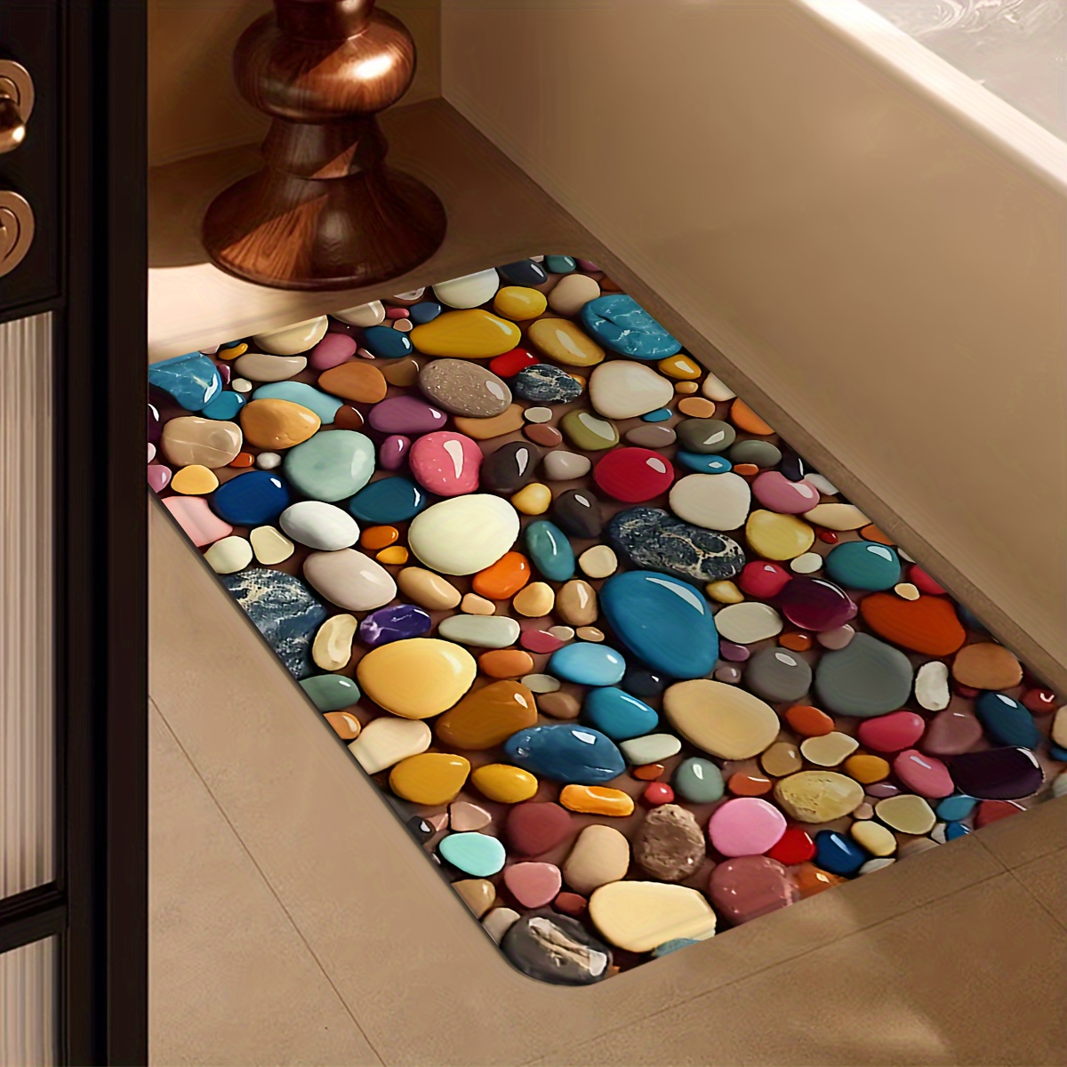 1pc pebble pattern bath rug   polyester flannel soft non slip absorbent quick drying shower mat machine washable ideal for home kitchen bathroom decor   valentines day thanksgiving st patricks day details 5