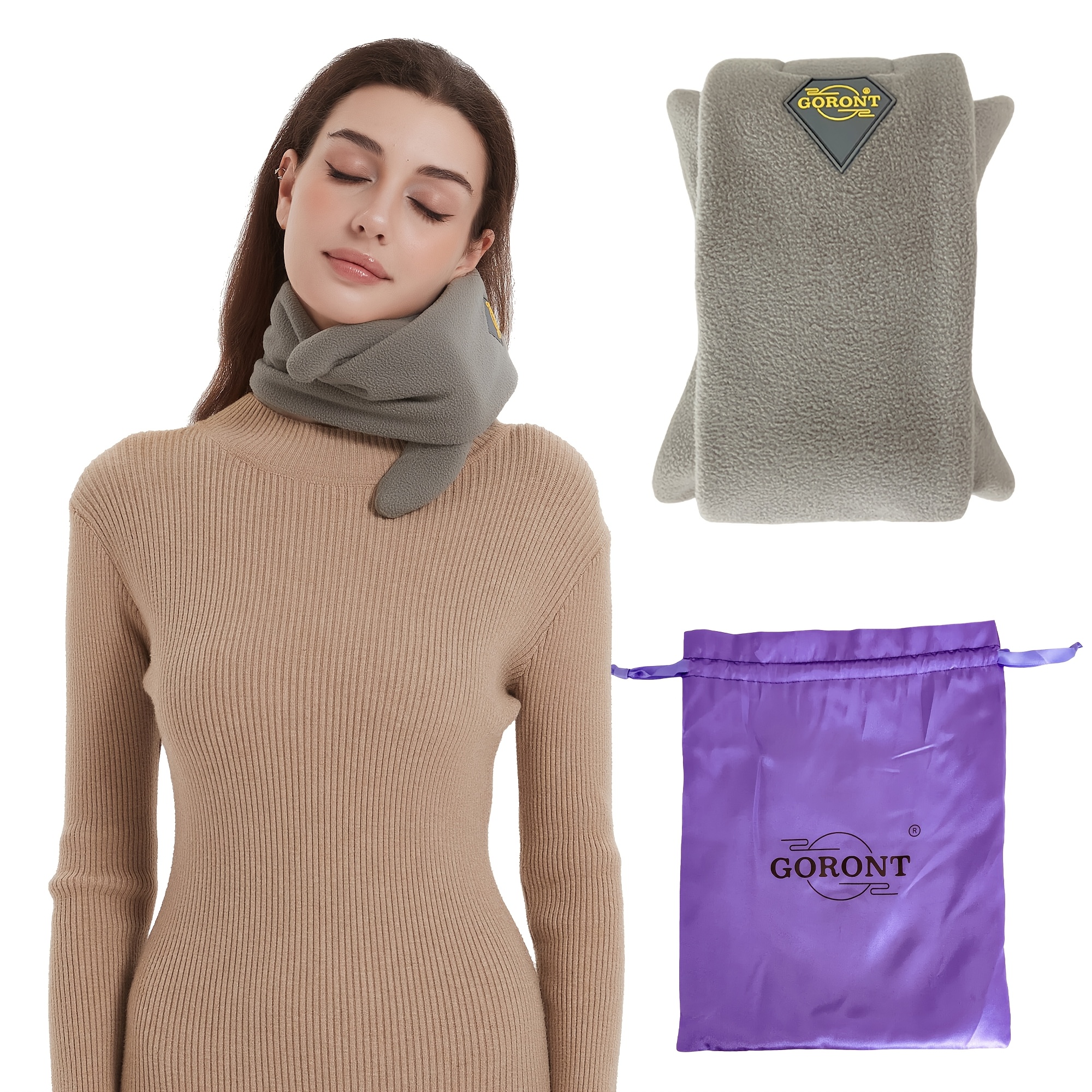 Goront Travel Pillow, Neck Support Pillow With Scarf, Airplane Car Or Office Nap Pillow, Easy To Clean And Carry, With Luxury Storage Bag (, Medium)
