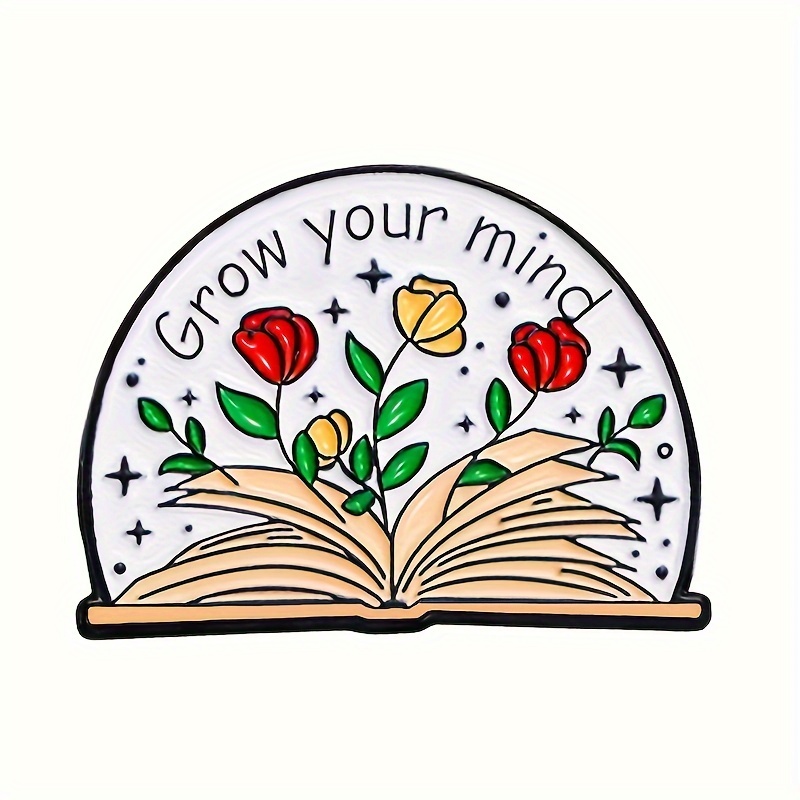 Grow Your Mind Letter Brooch Book Badges Bags Clothing Additions