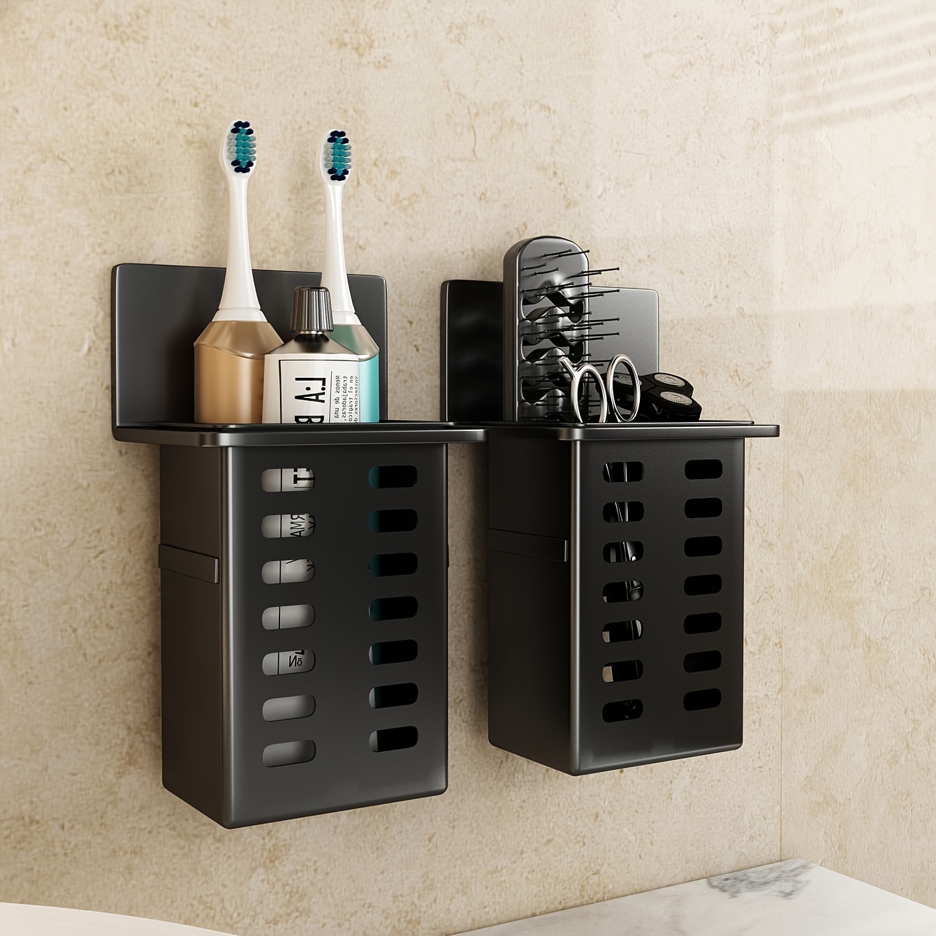 1pc Toothbrush Holder For Bathroom, Wall Mounted Toothbrush Storage Rack, Bathroom Storage Organizer, Bathroom Multifunctional Toothpaste Toothbrush Container, Bathroom Accessories