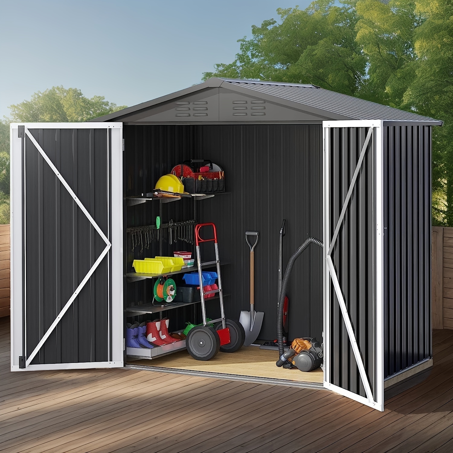 

Balconera 6' X 4' Outdoor Storage Shed, Large Metal Tool Sheds, Heavy Duty Storage House With Lockable Doors & For Backyard Patio Lawn To Store Bikes, Tools, Lawnmowers