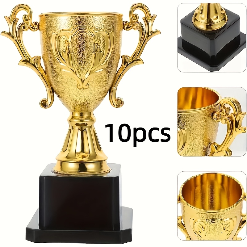 E-shop 10er-Pack elegante goldene Trophäen, geeignet für Weihnachten, Partys, Auszeichnungen – glänzendes Metallic-Finish mit schwarzem Sockel,