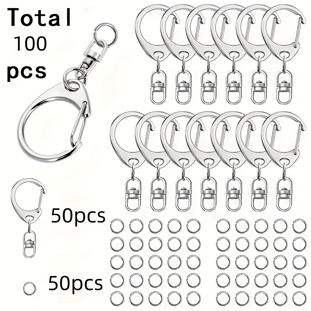 TEMU 100 piezas para hacer joyas, llaveros, cierres de langosta de D, anillos en C, clip para llaves, hebilla , cuerda para colgar, gancho de ,